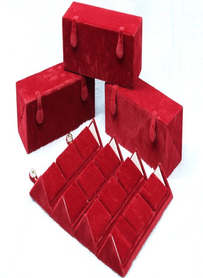 LUCES Velvet Folding 12 Pairs Jewellery Earrings Organizer Box Stud Showcase Case Travel Portable Vanity Wardrobe Organizer Box For Womwn Maroon (Pack of 3) - Image 4